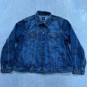 Gap Denim Jean Jacket Women 2XL‎ Blue Flap Pocket Trucker Southwestern Y2K